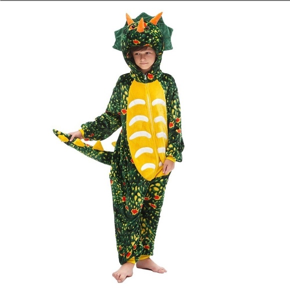 Apiidoo Other - Cosplay Kids Fleece Triceratops Dinosaur Pajamas Costume w/ Head Hood & Tail 5T